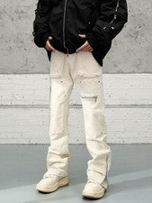 Pantalones de mezclilla para hombre High Street Style micro cuerno tala ropa de trabajo bolsillo cremallera