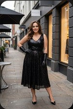 LANE BRYANT ISABEL TOLEDO NUEVO CON ETIQUETAS $208 Talla 16 Negro Lentejuelas Mujer Vestido y Faja