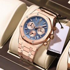POEDAGAR Lujo Hombre Cronógrafo Cuarzo Reloj Pulsera Negocios Luminoso Impermeable