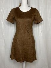 Vestido Paper Crane para mujer imitación gamuza mini manga corta marrón cremallera espalda nuevo con etiquetas