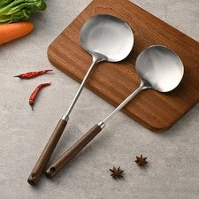 Espátula de cocina con mango de madera de nogal utensilio de cocina de acero inoxidable