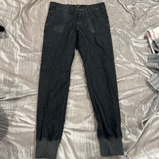 Pantalones de mezclilla Zanerobe Slingshot Denim para hombre 32x32 negros estilo jogger botón mosca