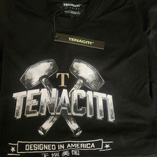 Camiseta TENACITI Estampado Gráfico Negra Para Hombre L Manga Corta Algodón Cuello Redondo