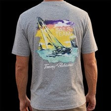 $45 TOMMY BAHAMA Gris Jaspeado SAIL'S TEAM Calce Relajado Manga Corta Camiseta Nueva con Etiquetas