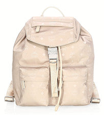 NUEVO CON ETIQUETAS Auténtica Mochila MCM Dieter Monograma Dos Bolsillos Nylon Born Beige $595