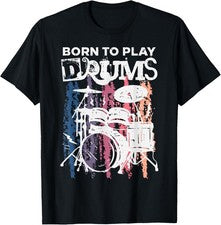 Camiseta Born To Play Drums Batería Banda de Música Rock Batería Regalo