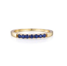Anillo de media eternidad de zafiro azul de 7 piedras de plata maciza 925 de oro de 9 quilates para dama