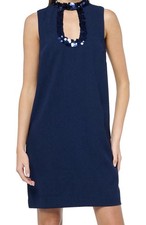 Vestido para mujer Trina Turk 6 recorte lentejuelas cuello funda glamour azul oscuro NUEVO