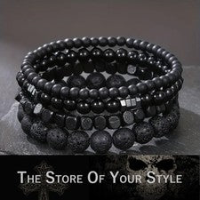 Pulsera de perlas ágata y cuentas de lava conjunto de 4 pulsera encanto piedras unisex negro