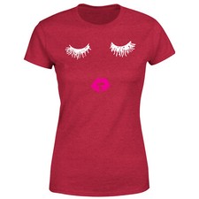 Camiseta Pestañas y Labios Mujer Verano Divertida Eslogan Moda Damas Camiseta Top