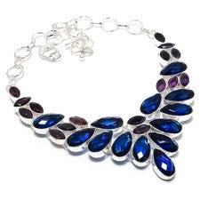Collar de joyería hecho a mano de topacio azul y piedras preciosas de amatista Londres 18"