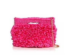 Caterina Bertini NUEVO NUEVO CON ETIQUETAS Bolso Cartera Cadena Rafia Rosa Fucsia Hecho en Italia