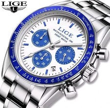 LIGE Reloj de Cuarzo Impermeable de Lujo para Hombre Cronógrafo Luminoso Acero Inoxidable