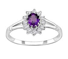 Anillo con racimo de amatista de plata de ley tamaños J - U