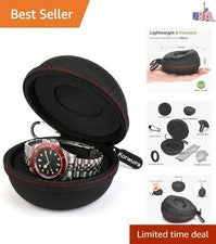 Estuche de viaje compacto negro para reloj - Se adapta a la mayoría de los relojes de 35-52 mm, resistente a impactos