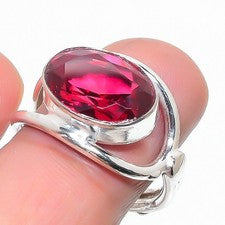 Anillo de plata de ley 925 hecho a mano con piedras preciosas de rubelita rosa de todos los tamaños para regalo
