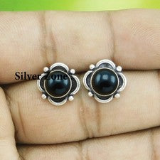 Pendientes de plata de ley 925 con piedras preciosas de ónix negro hechos a mano