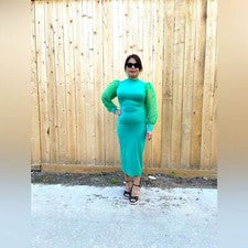 NUEVO CON ETIQUETAS Mujer Moda Informal Bodycon Lápiz Malla Manga Larga Vestido