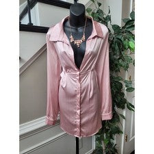 Moda Vestido Camisa Nova Para Mujer Talla Grande Rosa Poliéster Mangas Largas