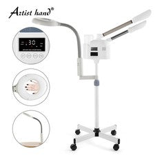 Vaporizador facial caliente/frío UV ozono 5X lámpara de aumento LCD cuidado de la piel salón belleza