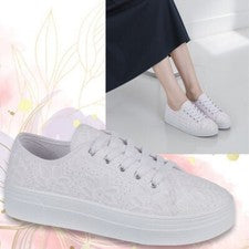 Zapatillas deportivas de lona con cordones de plataforma bordadas florales para mujer