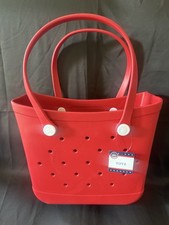 Bolso de mano de playa de goma impermeable rojo de 12”x12”x4”