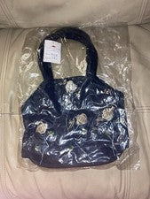 Elegante Bolso de Mano Azul Marino Floral Para Mujer Denim Nuevo con Etiquetas Sellado Moda Flores Otoño