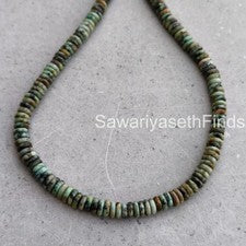 Collar de piedras preciosas Rondelle turquesa hecho a mano, 6 mm azul verde plata esterlina Cl