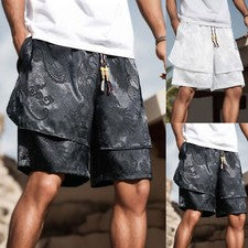 Pantalones cortos informales rectos de moda florales oscuros sueltos de verano para hombre