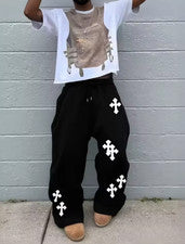 Pantalones de Hip-Hop Callejeros Estampado Cruzado Sueltos Informales Pantalones para Correr Moda Gótica