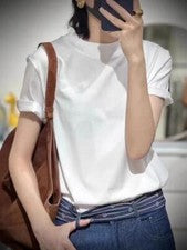 Moda Loos Simple Informal Cuello Redondo Mangas Cortas Camiseta para Mujer