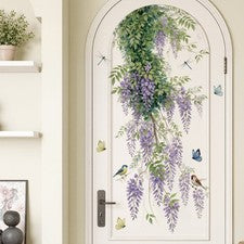 Pegatina de pared floral de vid púrpura PVC translúcido decoración del hogar 35,4 x 15,7 pulgadas