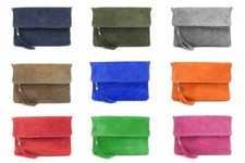 Nuevo Bolso Bandolera Plegable de Gamuza Lisa Cuero Real Bolso de Hombro de Cuero