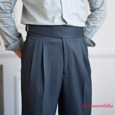 Pantalones rectos de cintura Paris para hombre estilo británico informales pantalones Gurkha de cintura alta