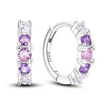 Elegante Pendientes Criollos Plata de Ley 925 Mujer Regalo Cumpleaños🩷Rosa💜Púrpura