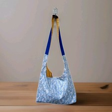 Bolso Bandolera Reversible Boho Fácil Eslinga Azul Pastel y Amarillo Hecho a Mano