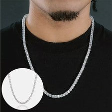 "Collar Hip Hop para Hombres 24"" Plata Acero Inoxidable 5MM Diamante Tenis Cadena Joyería"
