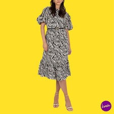 Vestido midi para mujer LOVEDROBE, detalle de volantes manga abullonada, estampado animal, Reino Unido 16