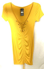 Vestido ceñido al cuerpo acanalado de moda limón para mujer S/M manga corta elástico mini