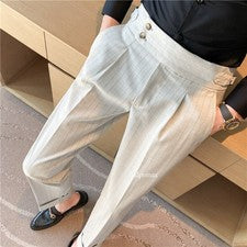 Pantalones rectos ajustados estilo Nápoles italiano para hombre vestido informal negocios rayas