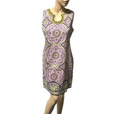 Vestido London Times para mujer talla 12 funda sin mangas con cuentas escote estampado nuevo con etiquetas