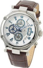 Salvatore Marra SM-181 Hombres Cronógrafo Esfera Blanca Cuero Marrón Plata 10...