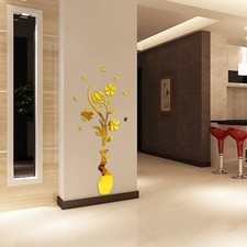 Pegatinas de pared acrílicas 3D extraíbles florero espejo arte de pared calcomanías