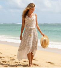 Maxi Vestido Para Mujer Nuevo con Etiquetas $69 Seven7 Multicolor Rayas Sin Mangas Talla: L