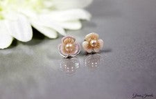 Pendientes Glass Jewels plata de ley 925 pendientes flor nácar perla #AS025