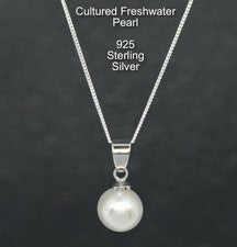 Colgante de perlas de plata de ley real de 8 mm con perlas cultivadas de agua dulce cadena opcional