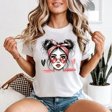 Corazón Gafas de sol Niña Mujer Camiseta Linda Moda Amante Regalo de cumpleaños para ella