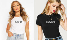 Camiseta Para Mujer ANGEL Calce Ajustado Estampada Moda Básica Informal Estilo Diario Prenda para el torso