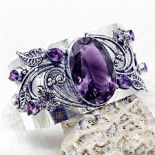 Brazalete Brazalete Piedras Preciosas Amatista Púrpura Plata de Ley 925 Hecho a Mano Joyería ADJ