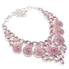 Fósil de amonita, piedras preciosas de kuncita 925 collar de joyería de plata de ley 18" V513